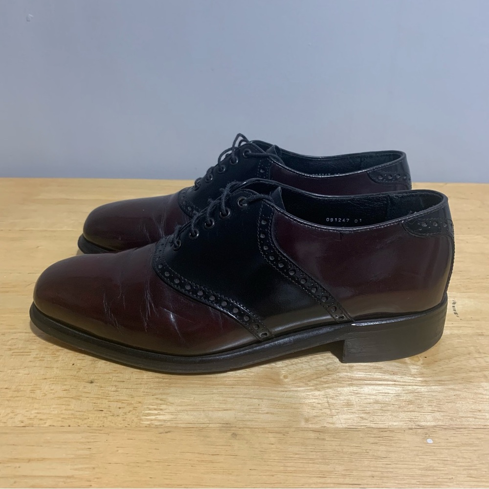 Florsheim Burgundy/Black Plain‎ Toe Saddle Oxford Size: 8D
